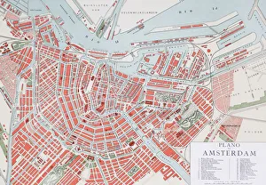 Plan Of Amsterdam, Holland, At The Turn Of The 20Th Century. Map Is Edited In Spanish Language Plan Of Amsterdam, Holland, At The Turn Of The 20Th Century. Map Is Edited In Spanish Language