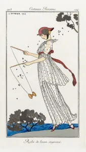 Robe de linon imprime. Printed lawn dress. Print from the high fashion magazine Journal des Dames et des Modes Robe de linon imprime. Printed lawn dress. Print from the high fashion magazine Journal des Dames et des Modes