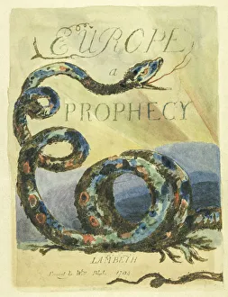 Title page of Europe a Prophecy, first published in 1794. By English poet and artist William Blake, 1757 - 1827 Title page of Europe a Prophecy, first published in 1794. By English poet and artist William Blake, 1757 - 1827