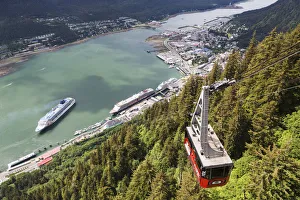 View Of The Mount Roberts Tramway Above Juneau And Cruise Ships In Gastineau Channel View Of The Mount Roberts Tramway Above Juneau And Cruise Ships In Gastineau Channel