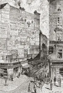 A Wall Of Advertisements On A Street In Vienna, Austria In The 19Th Century A Wall Of Advertisements On A Street In Vienna, Austria In The 19Th Century