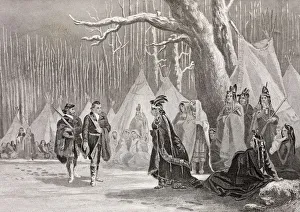 Washington And Gist Visit Indian Queen Alliquippa. George Washington 1732 - 1799 Washington And Gist Visit Indian Queen Alliquippa. George Washington 1732 - 1799